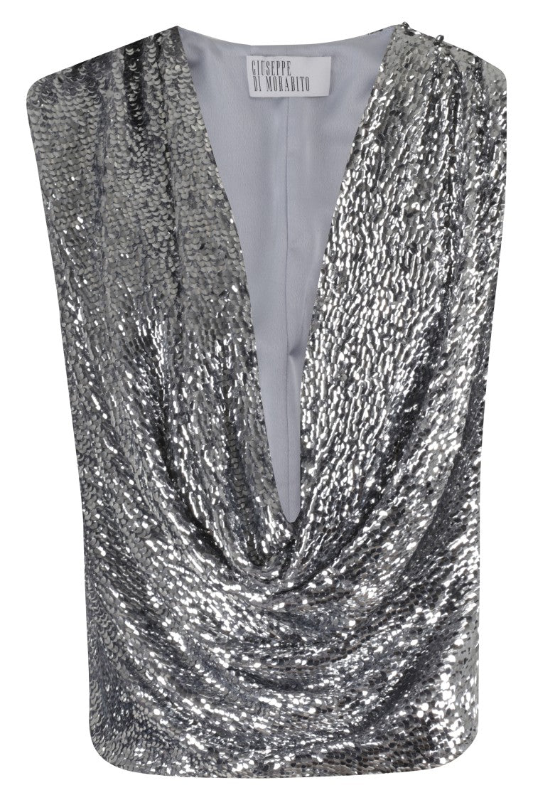 Giuseppe Di Morabito Sequined Sleeveless Top With Draped Design
