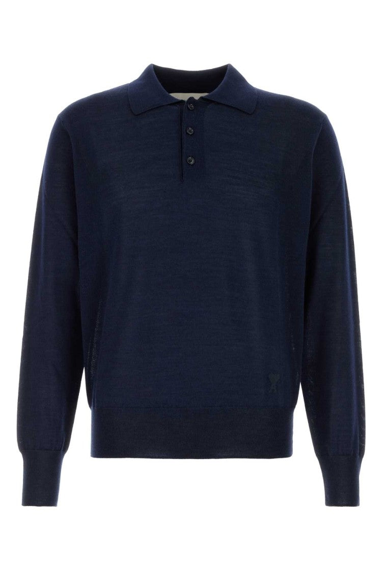 Ami Dark Blue Wool Blend Polo Shirt