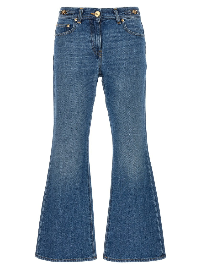 Versace Flared Denim Jeans With Metallic Jellyfish Detail