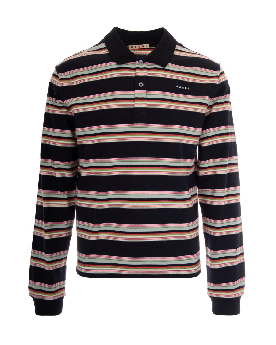Marni Pale Mint Striped Long-Sleeve Polo Shirt