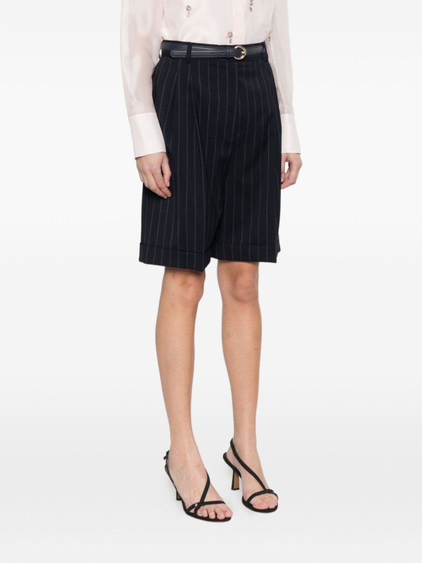 Max Mara Blue Double Front Pleats Wool Shorts