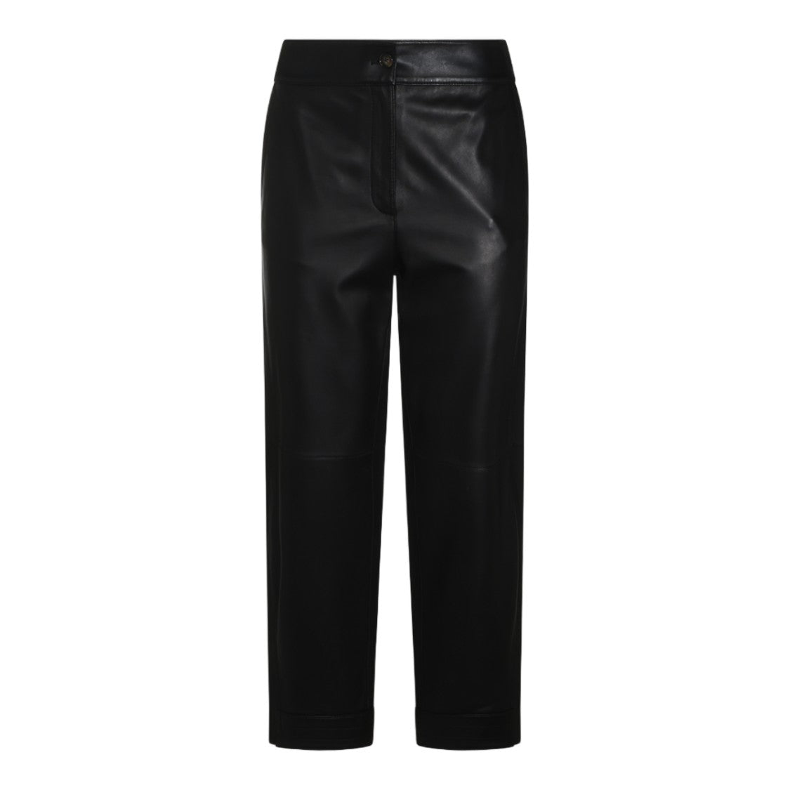 Ports 1961 Black Leather Cropped Straight-Leg Pants