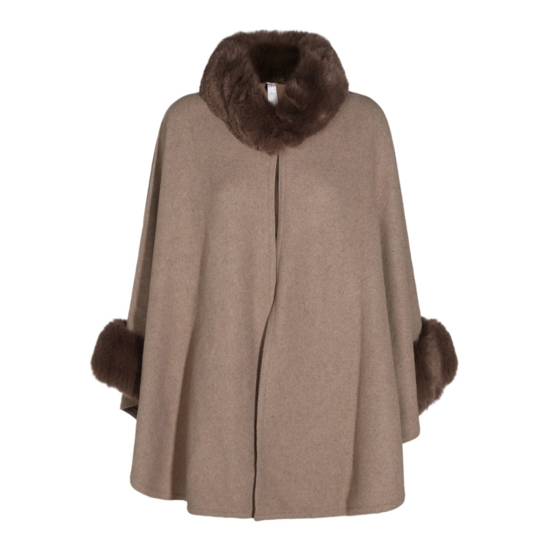 Twin-Set Plush Fur Trim Cape Jacket