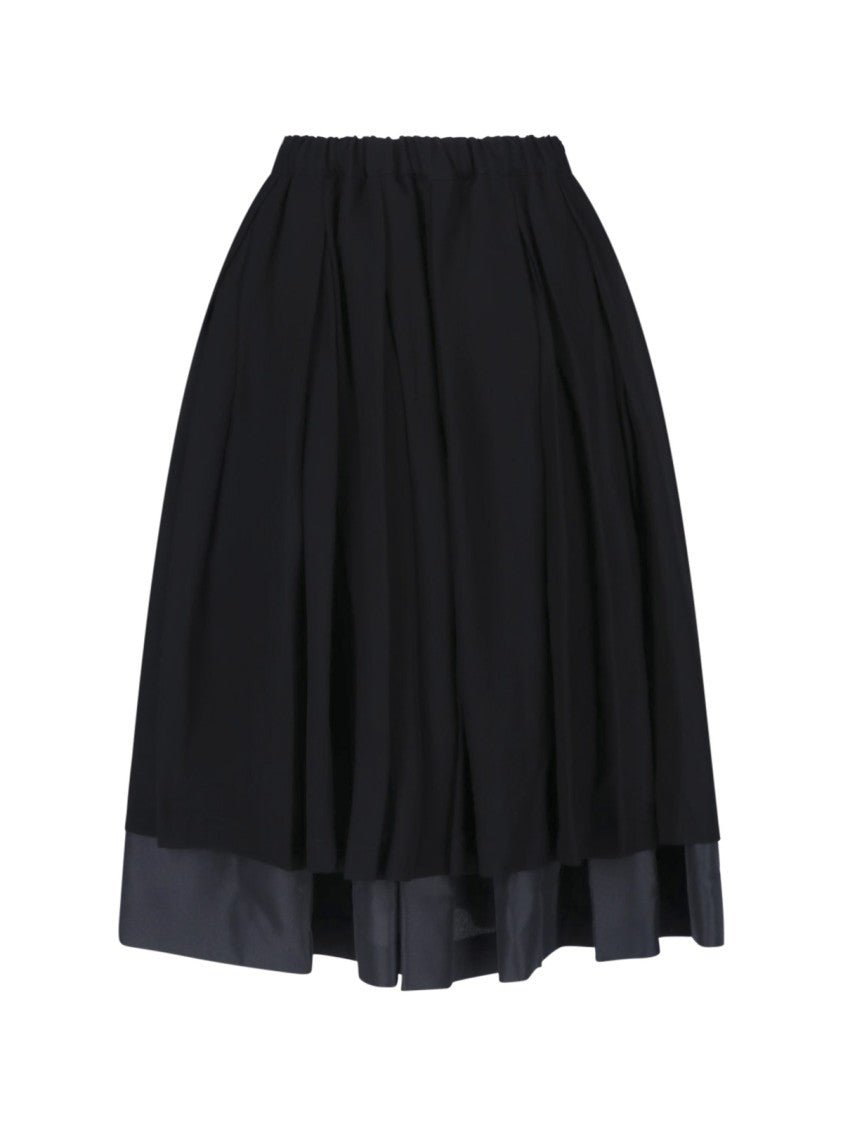 Comme Des Garçons Layered Black Midi Skirt With Elastic High Waist