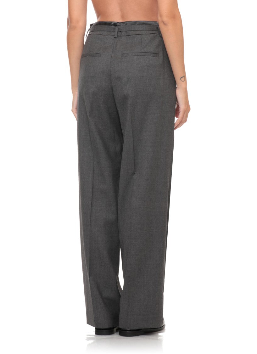 Peserico Grey Satin-Trim Tailored Pants