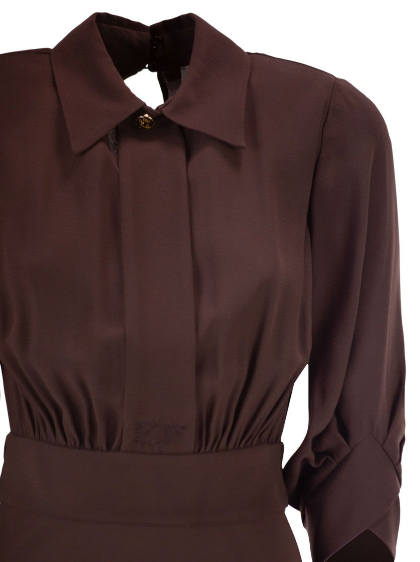 Elisabetta Franchi Viscose Georgette Midi Dress With Flounced Hem