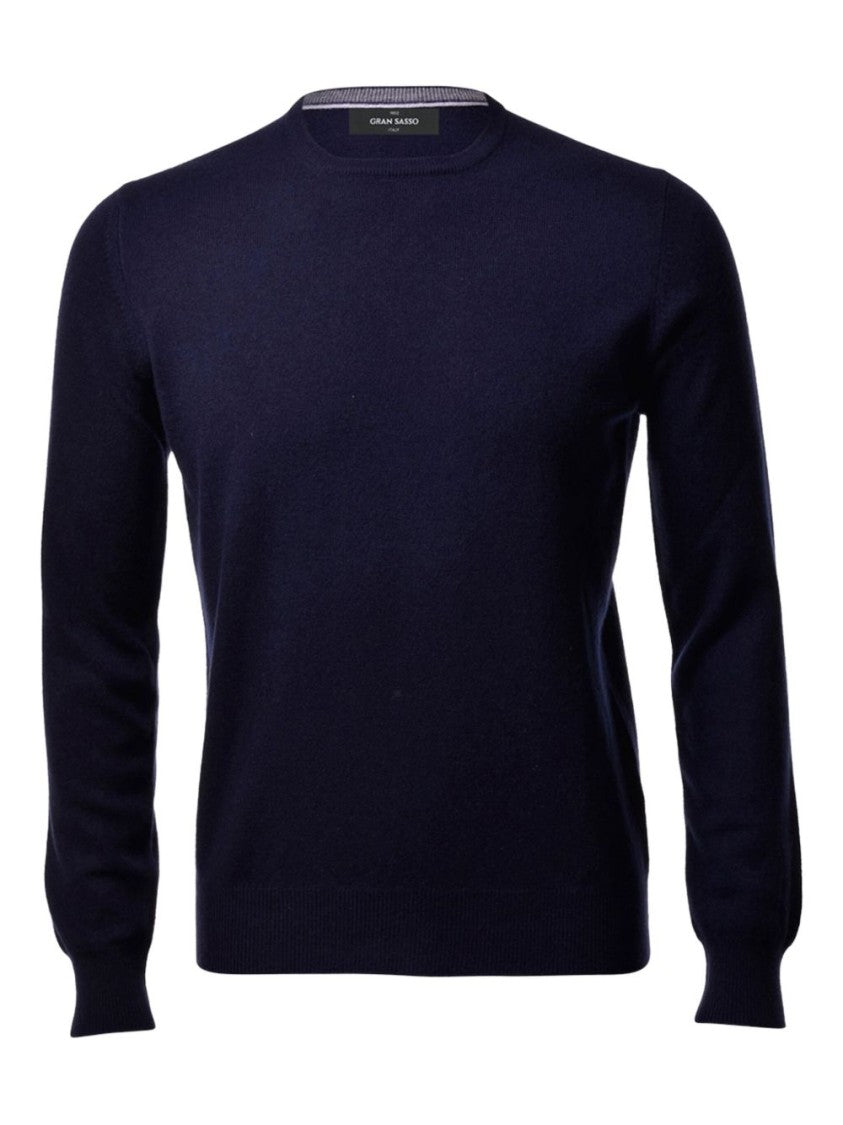 Gran Sasso Navy Blue Cashmere Crew Neck Sweate