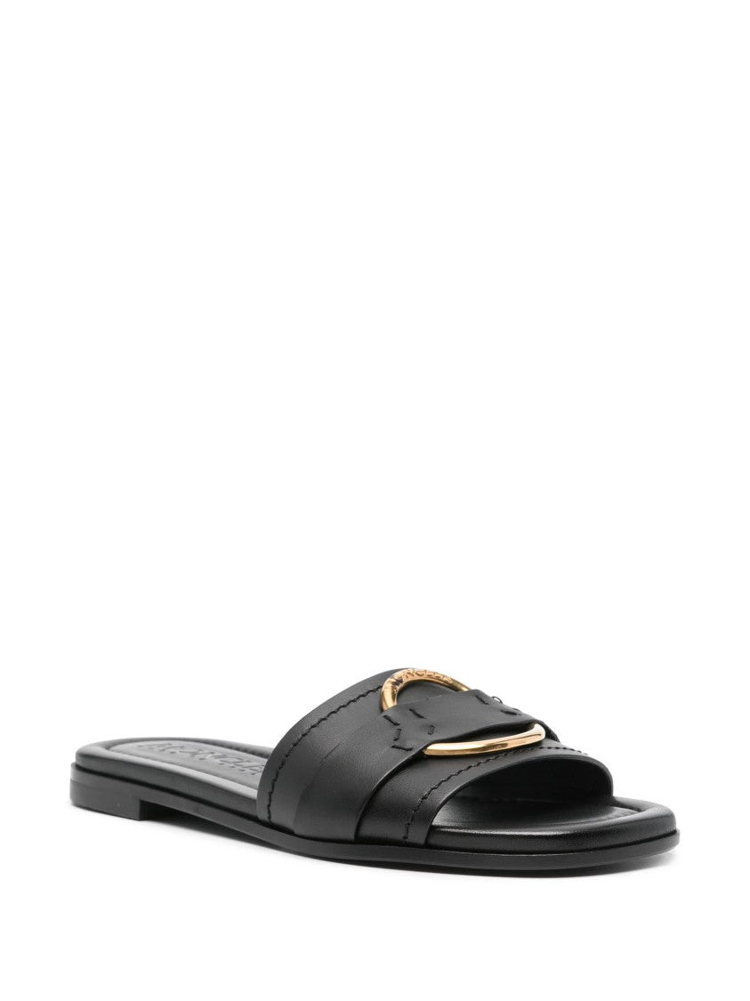 Moncler Black Bell Calfskin Leather Slides