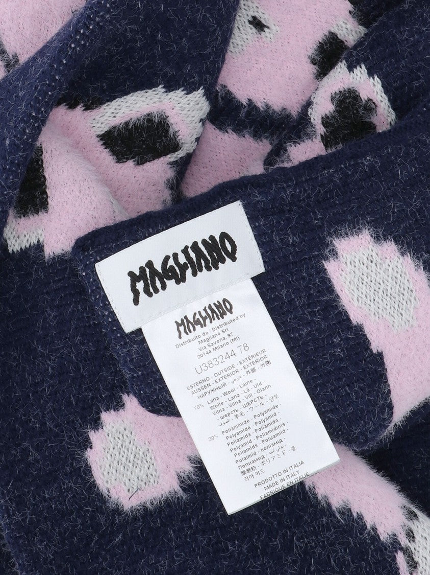 Magliano Knitted Navy Scarf With Playful Teddy Bear Pattern