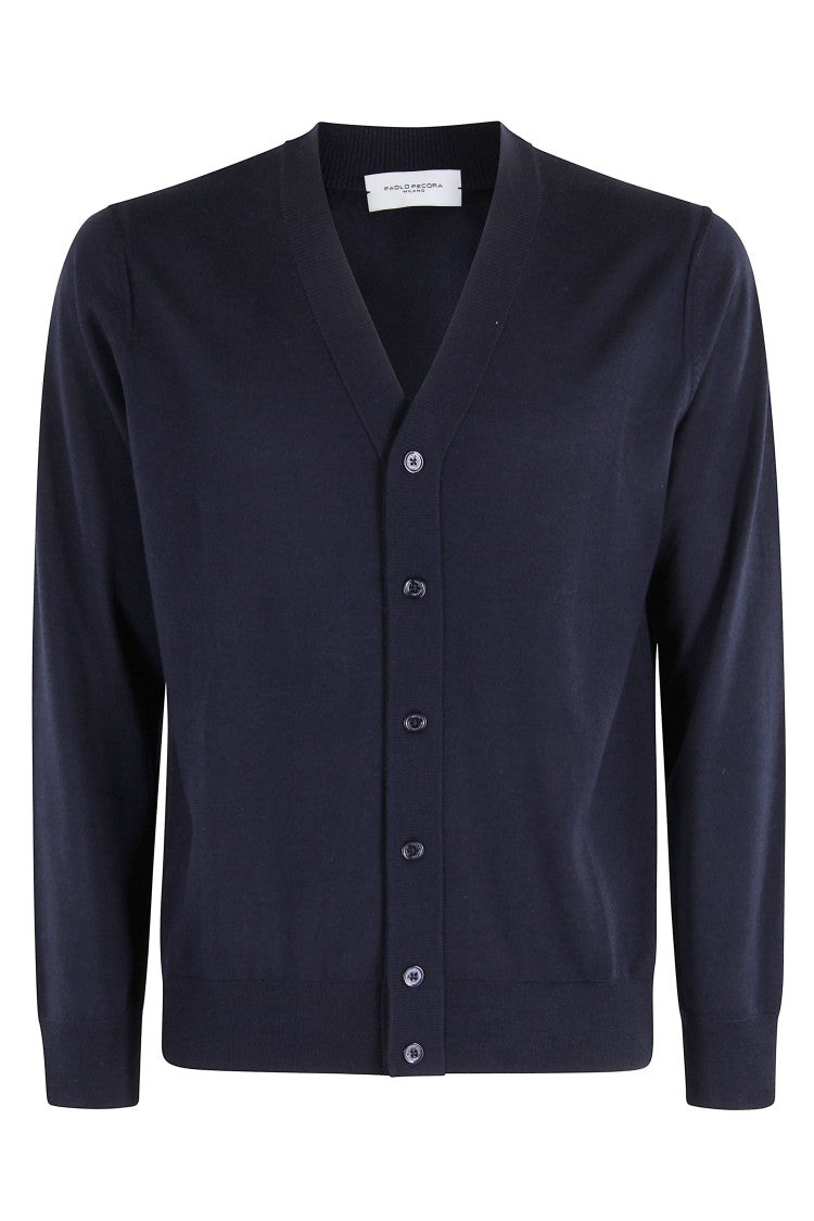 Paolo Pecora Cardigan With Deep V-Neck And Button Closure