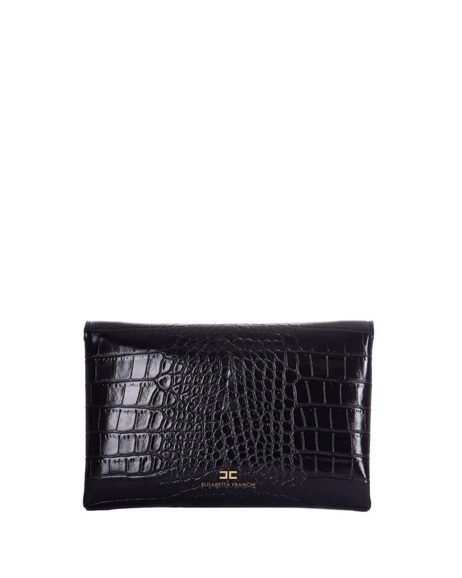 Elisabetta Franchi Crocodile-Embossed Black Synthetic Clutch