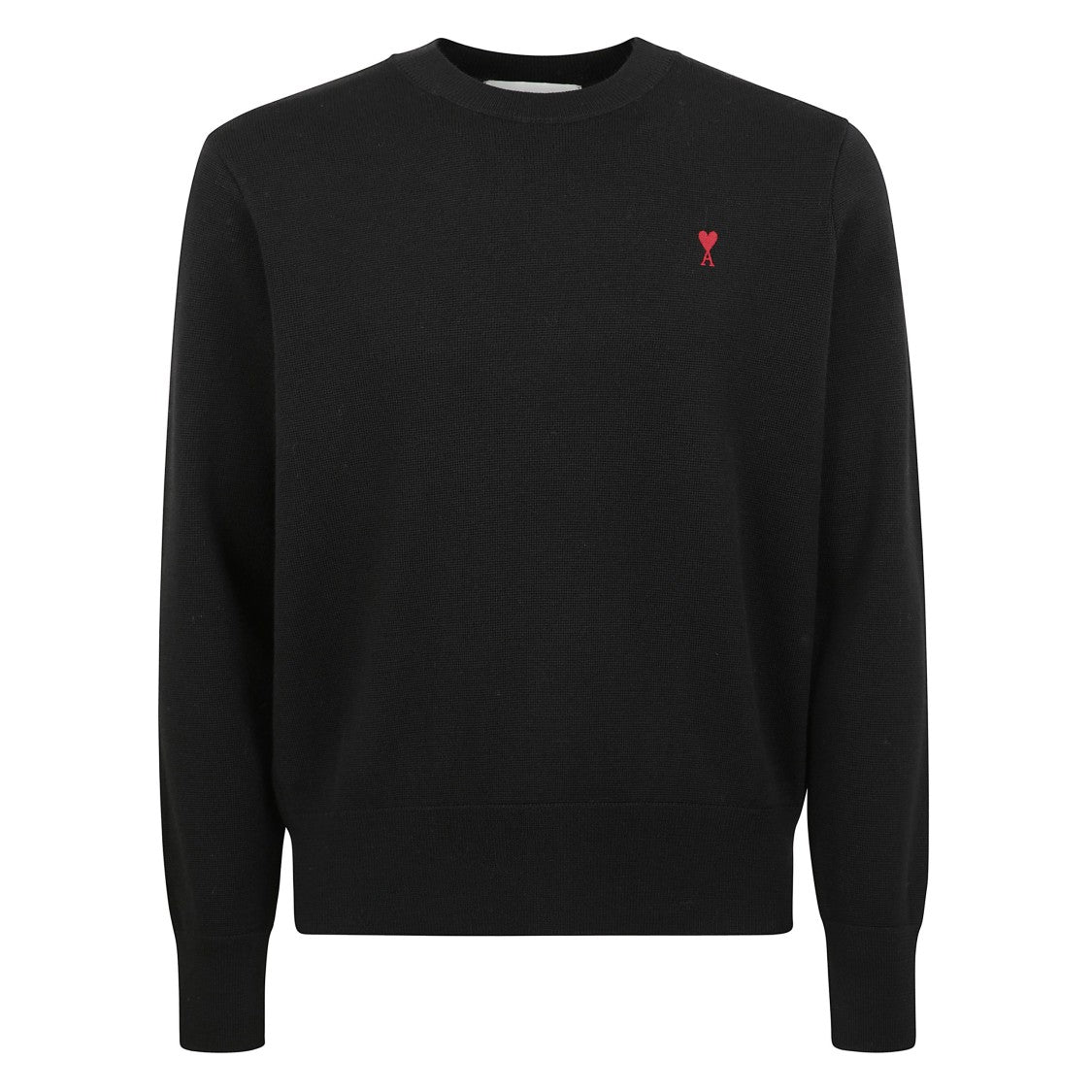 Ami Black Wool Crewneck Sweater With Logo Embroidery