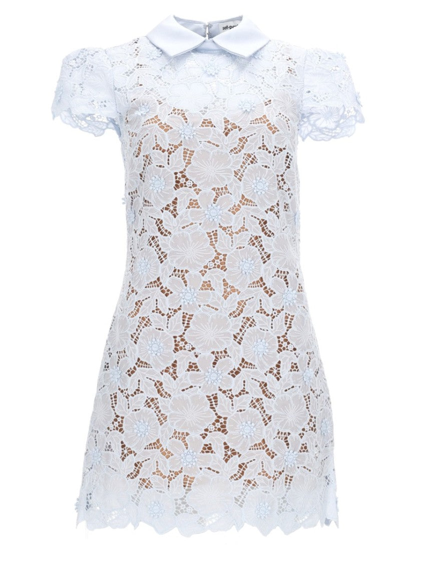 Self-Portrait Neutrals Intricate Floral Lace Mini Dress
