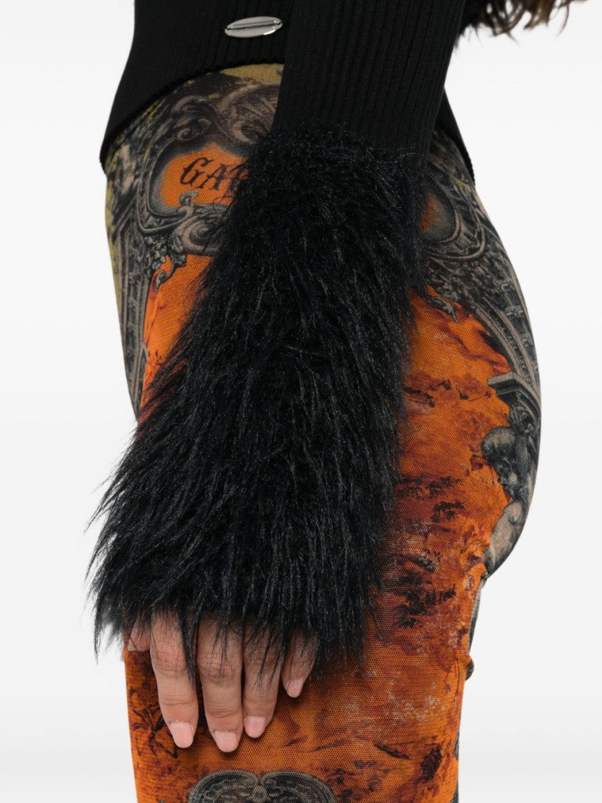 Jean Paul Gaultier Black Fur Trim Off-Shoulder Sweater