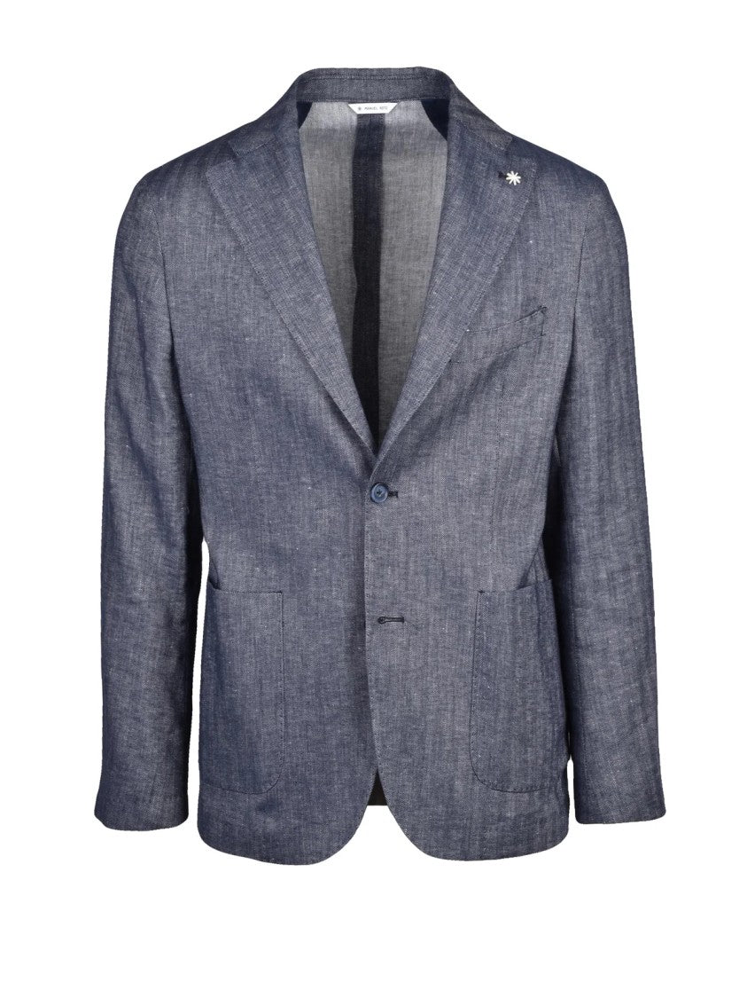 Manuel Ritz Blue Unlined Cotton-Linen Blazer