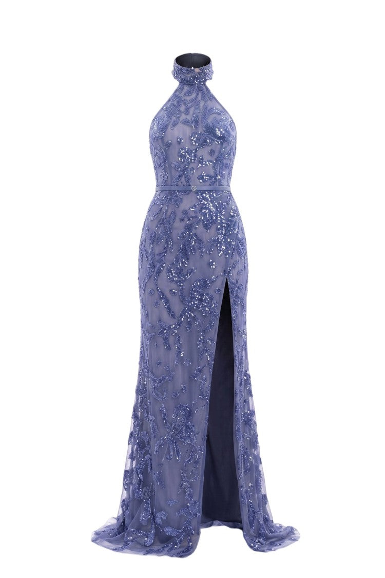 Saiid Kobeisy Halter Neck Embroidered Tulle Dress