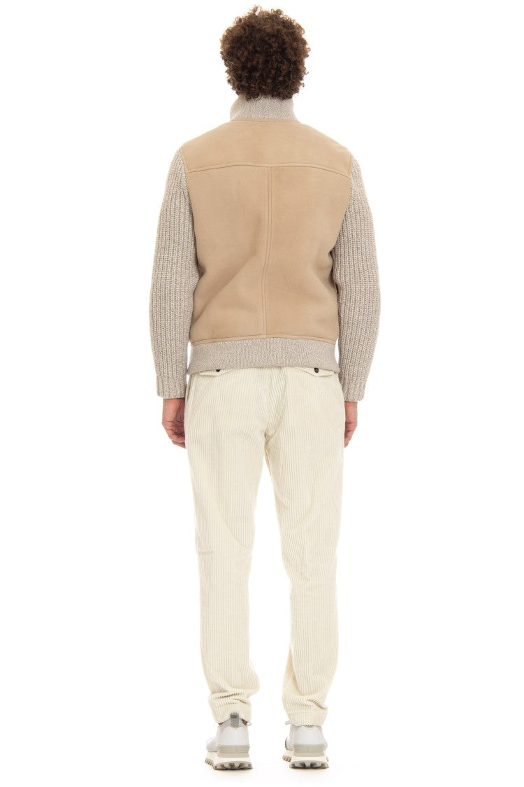 Eleventy Shearling Bomber With Knit Sleeves