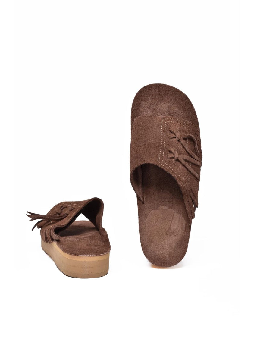 Corbi & Sons Brown Soft Suede Fringe Knot Slide Sandals
