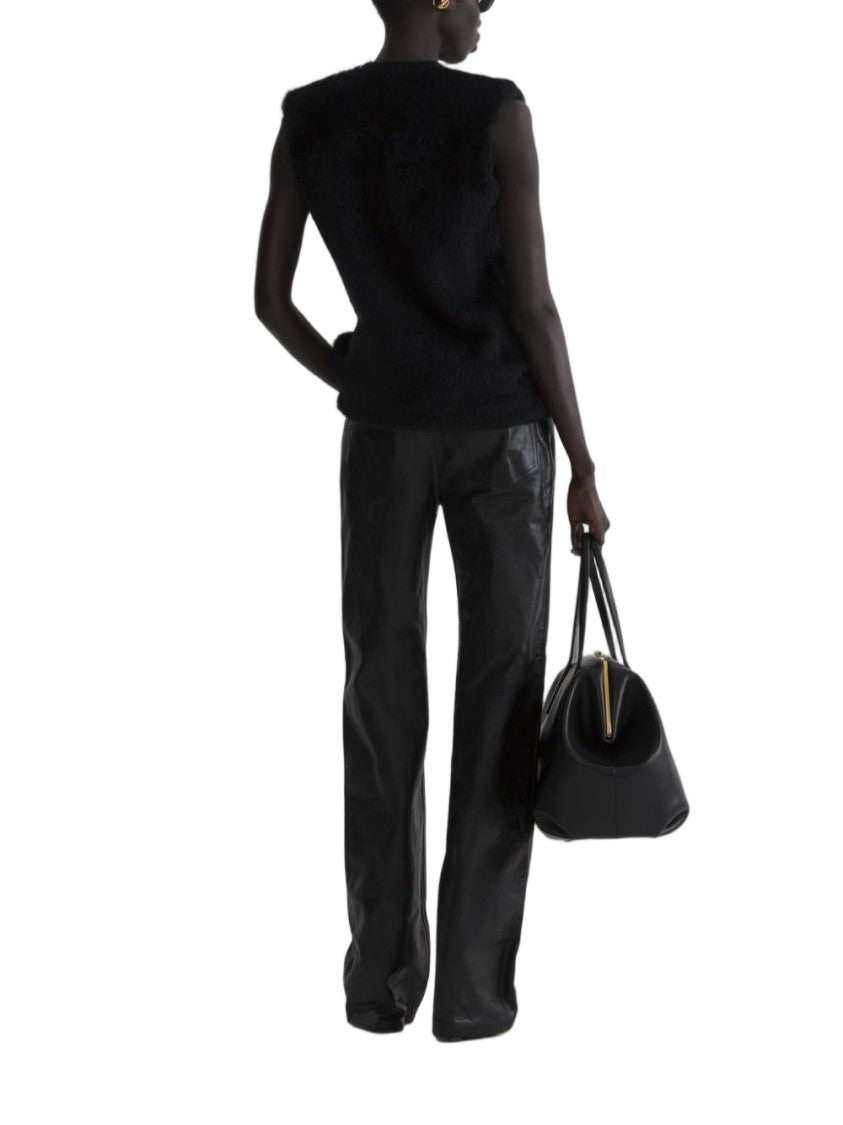 Mugler Black Plush Textured Padded Top