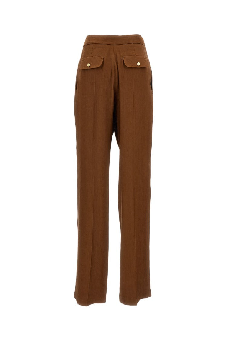Elisabetta Franchi Tailored Brown Linen-Blend Trousers