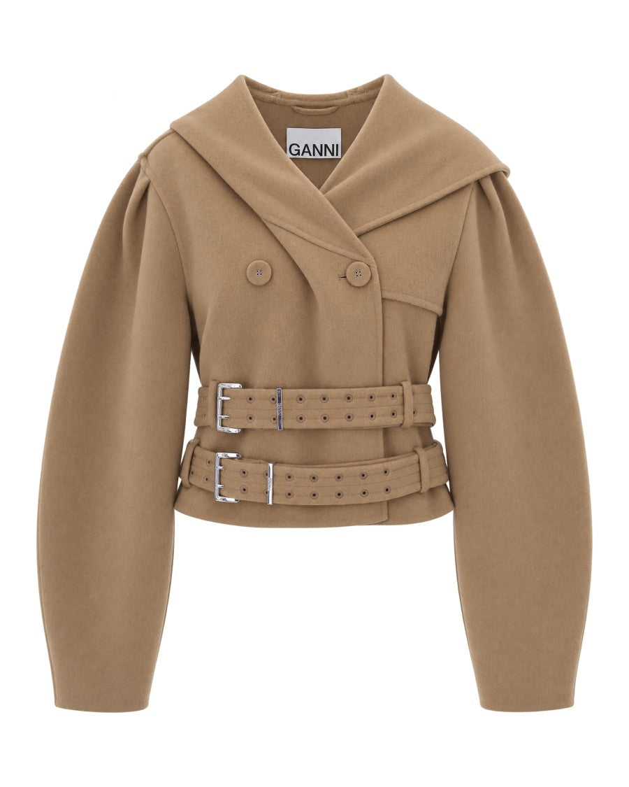 Ganni Tiger's Eye Short Double Cotton Trench Jacket