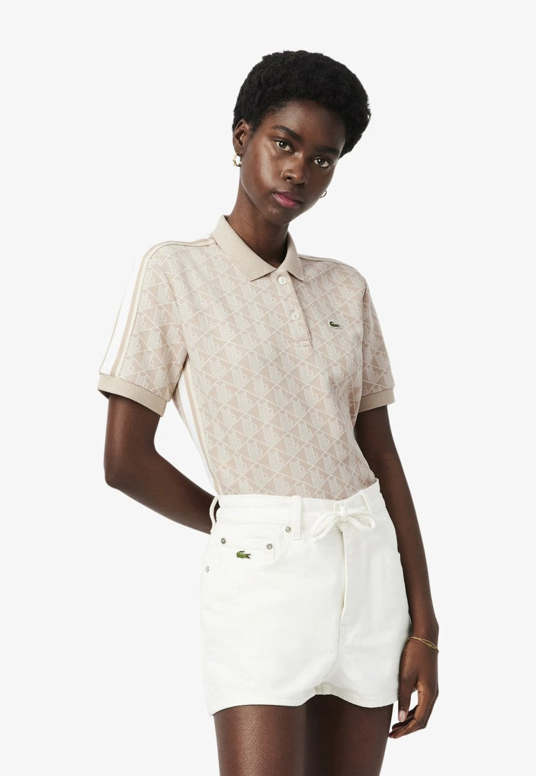 Lacoste Beige Monogram Jacquard Slim Polo