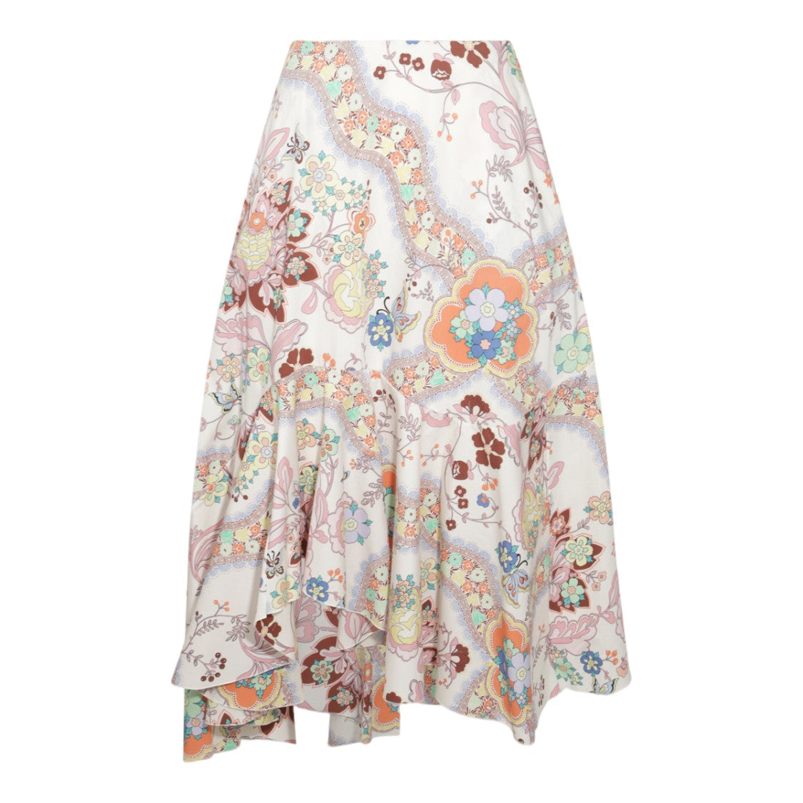Etro Asymmetrical Hem Flowing Skirt With Floral Paisley Pattern