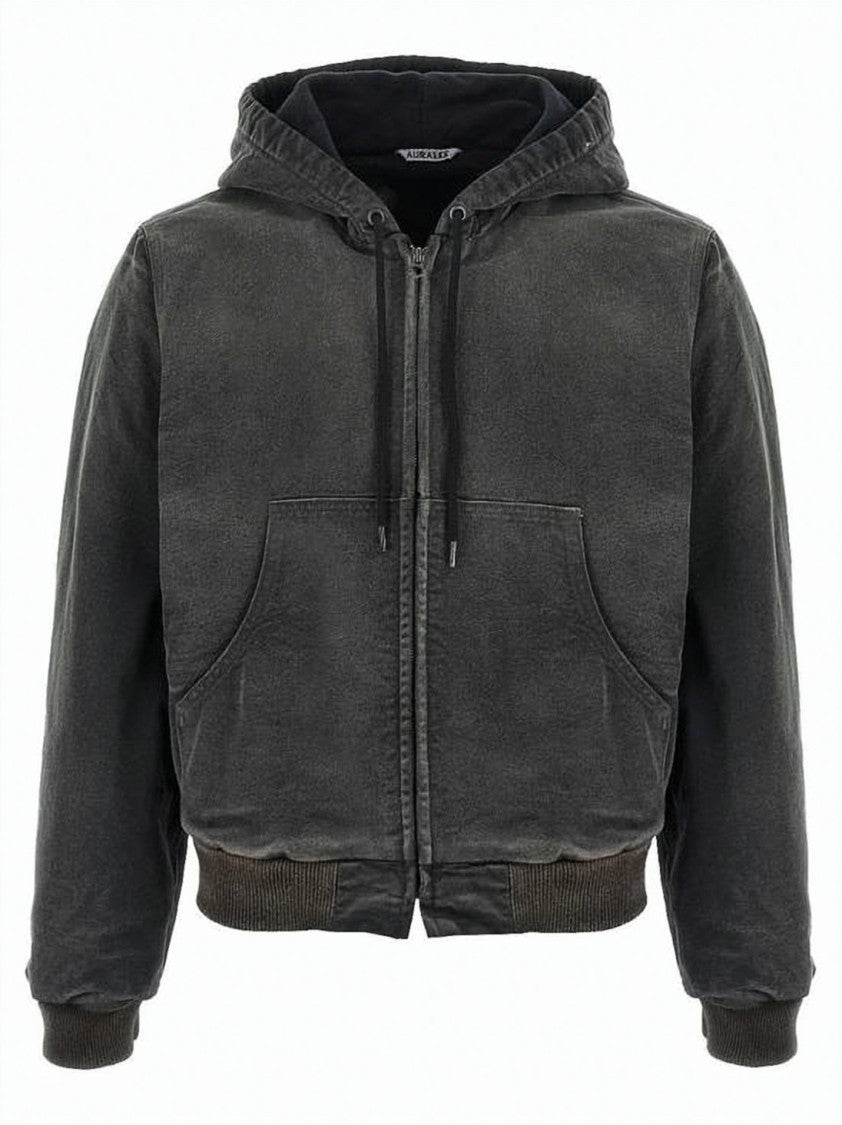 Auralee Cropped Grey Hoodie With Drawstring Hood