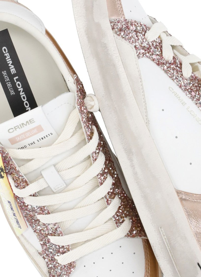 Crime London White Sk8 Deluxe Pink Strass Sneakers