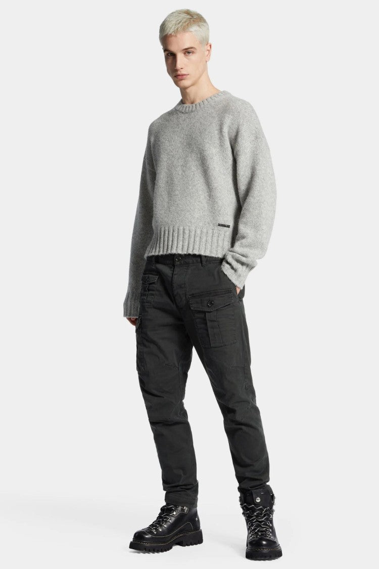 Dsquared2 Black Flap Cargo Pocket Tapered Cotton Cargo Pants