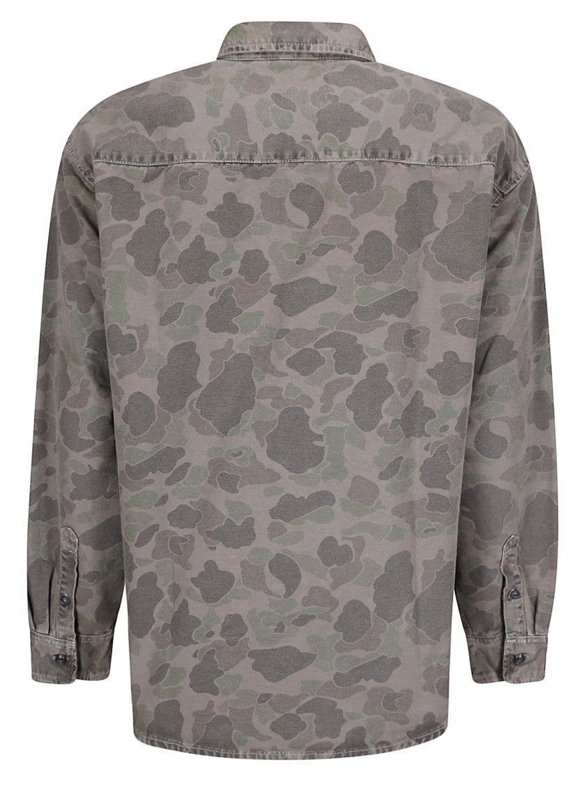 Carhartt Wip Allover Camouflage Print Long Sleeve Shirt With Button-Up Front
