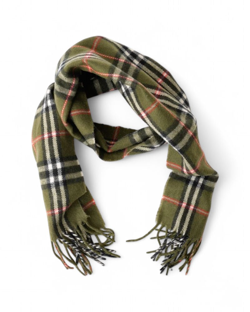 Burberry Green Check Patterned Wool Scarf