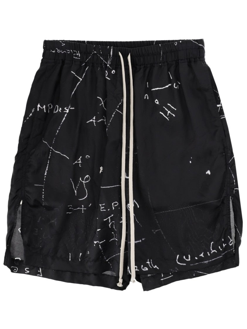 Rick Owens Boxers Viscose-Blend Scribble Print Shorts