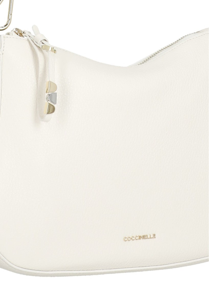Coccinelle Ivory Leather Nory Small Shoulder Bag With Minimalist Design
