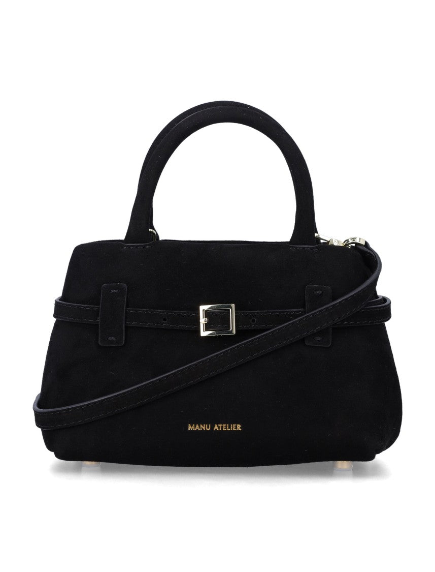 Manu Atelier Compact Suede Leather Handbag With Adjustable Strap