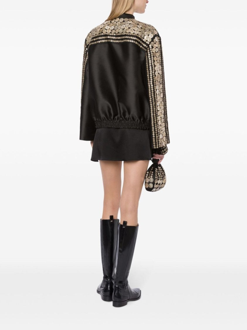 Alberta Ferretti Sequined Black Satin Bomber Jacket
