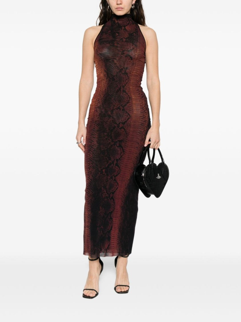 Jean Paul Gaultier High-Neck Midi Dress With Snake Print In Silk And Nylon