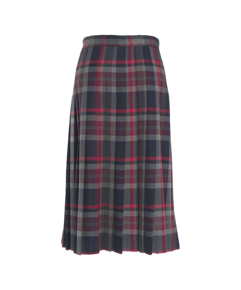Ottod'ame Midi-Length Pleated Skirt With Checkered Pattern And Buckle Details