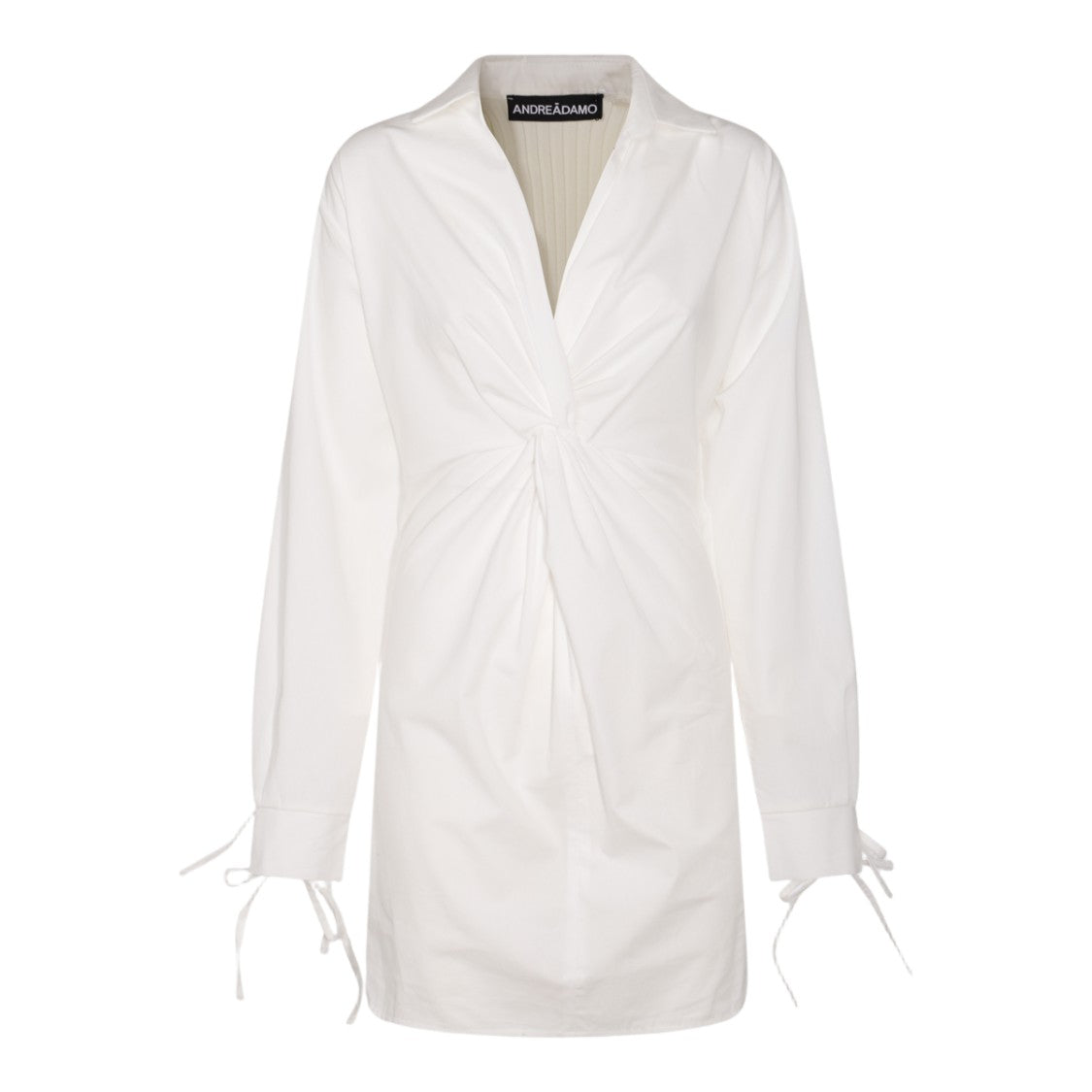 Andreâdamo Twisted Knot Mini Dress With Collared Neckline And Ribbed Back