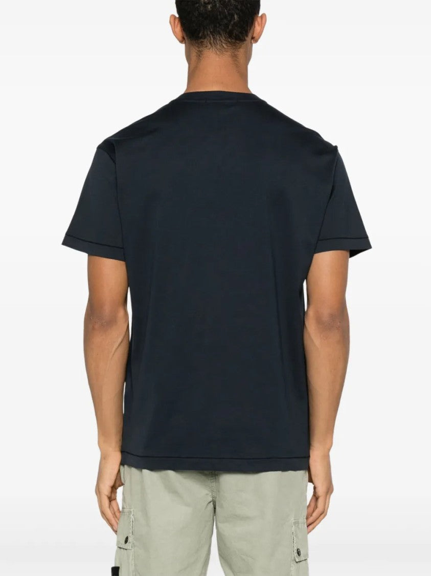 Stone Island Compass-Patch Navy Blue V-Neck T-Shirt