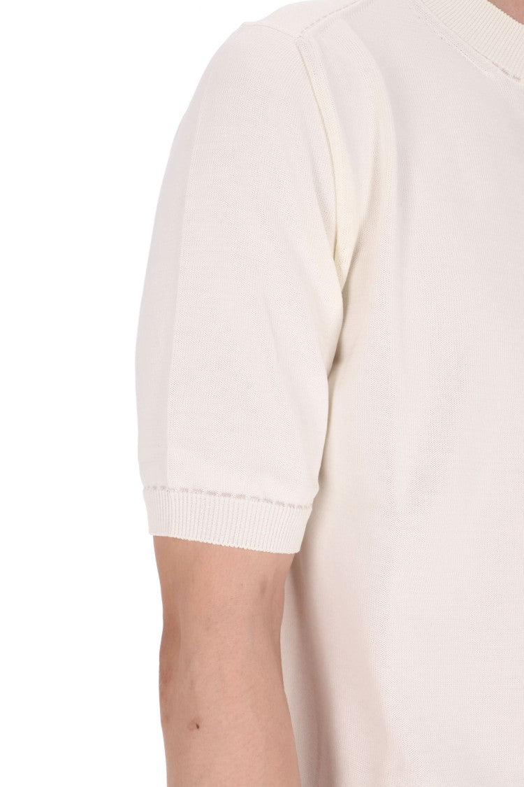 Eleventy White Saddle-Stitched Cotton T-Shirt