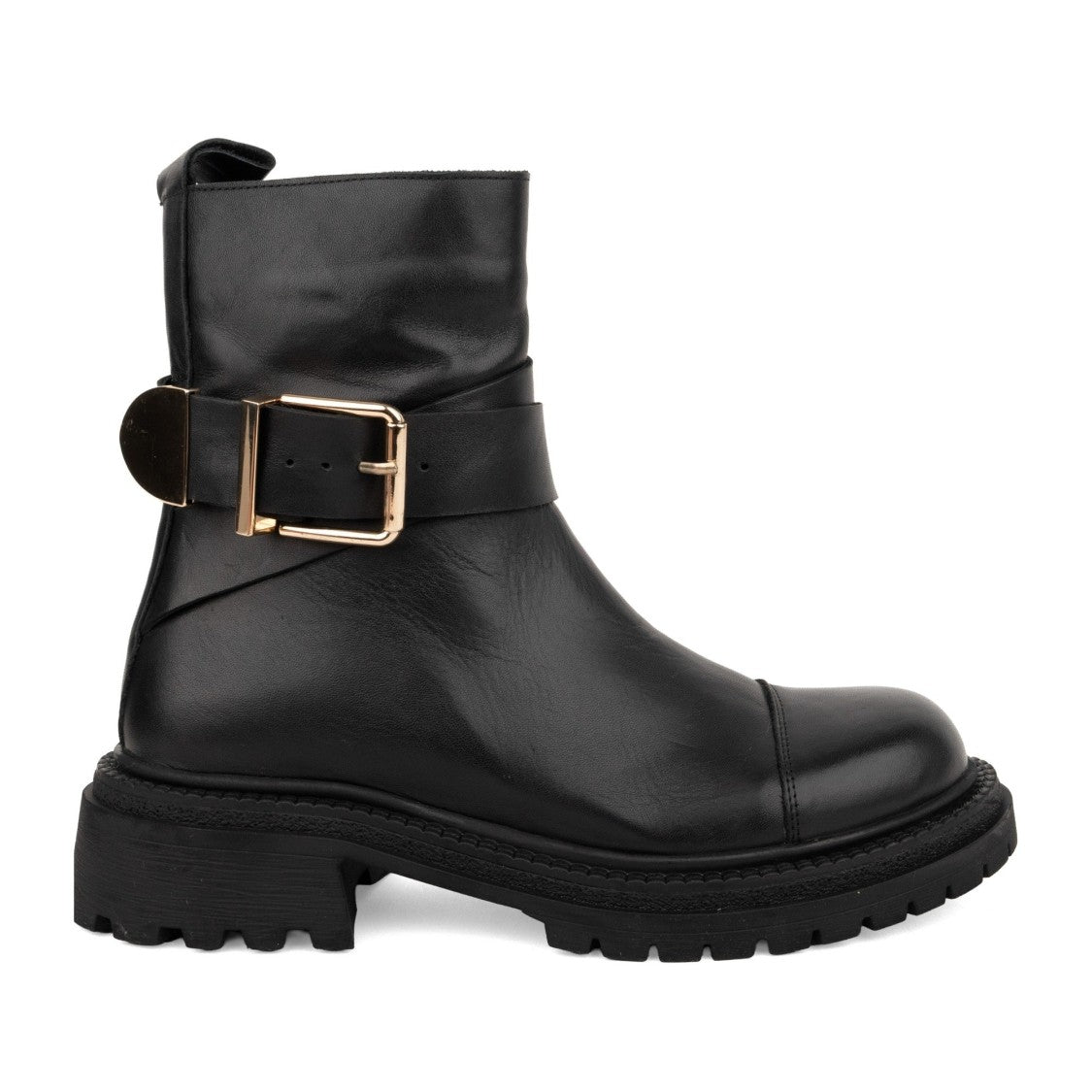 Sergio Moretti Black Smooth Leather Metallic Buckle Detail Boots