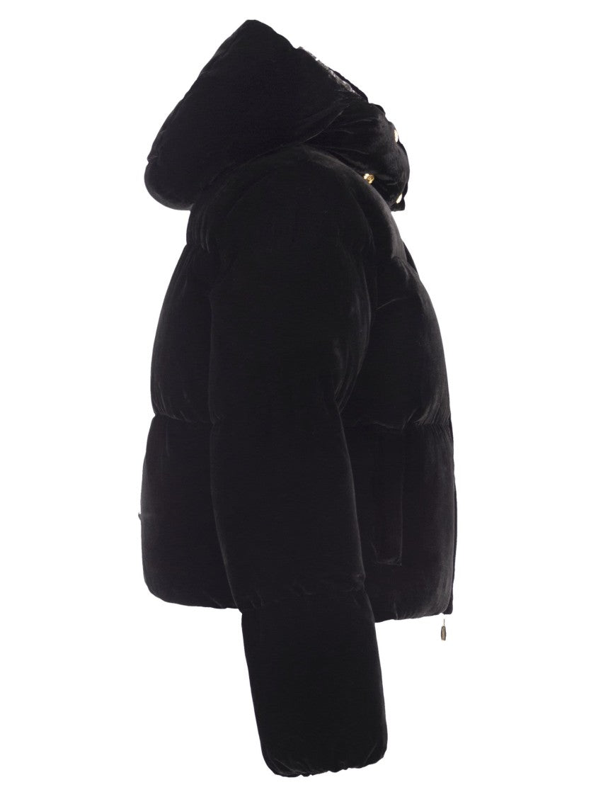 Elisabetta Franchi Velvet Down Jacket With Hood