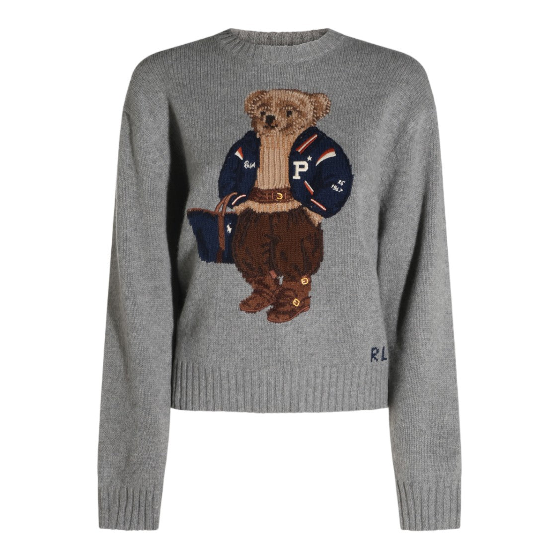 Polo Ralph Lauren Grey Embroidered Varsity Bear Knit Sweater