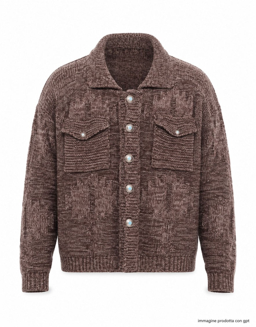 Tela Cruda Brown Melange Wide Cropped Knit Overshirt