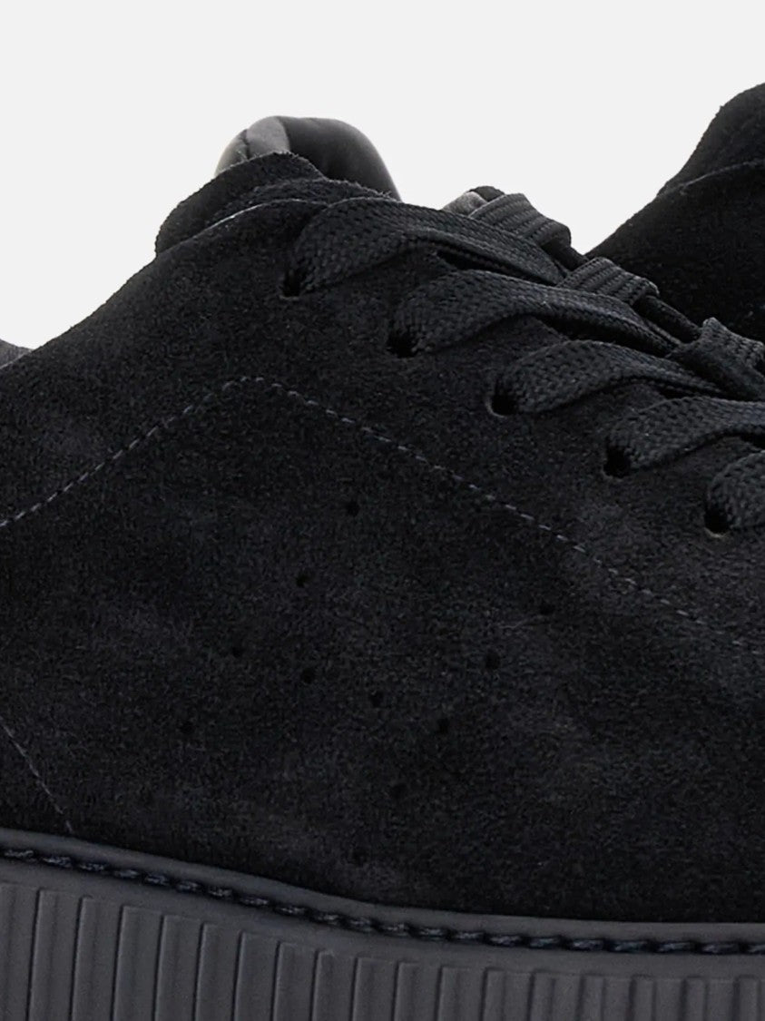 Hogan Monochromatic Black Suede Low-Top Sneakers With Textured Rubber Sole