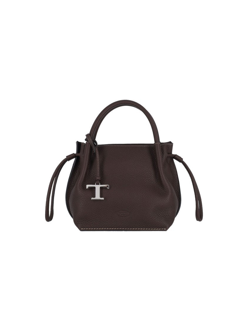 Tod's Brown Pebbled Leather Mini Bucket Bag