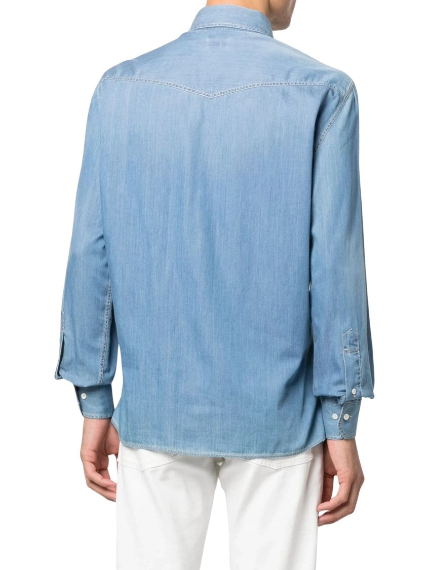 Brunello Cucinelli Light Wash Cotton Denim Shirt