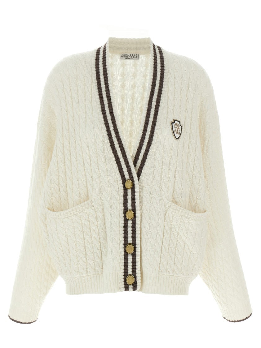 Brunello Cucinelli Braided Cashmere Cardigan With Logo Patch
