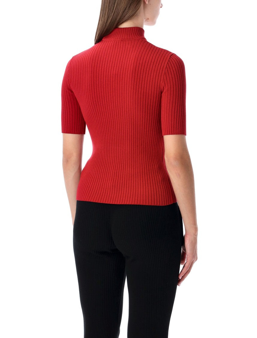 Courrèges Red Rib-Knit Short-Sleeve Sweater